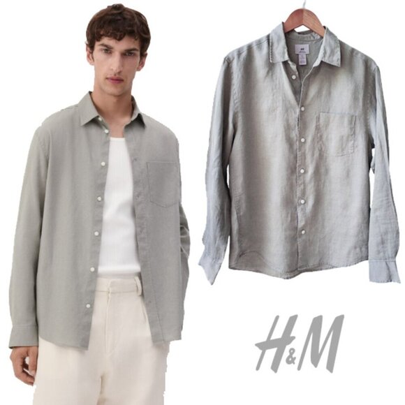 H&M Other - H&M 100% Linen Men's Button Down Long Sleeved Shirt Size S